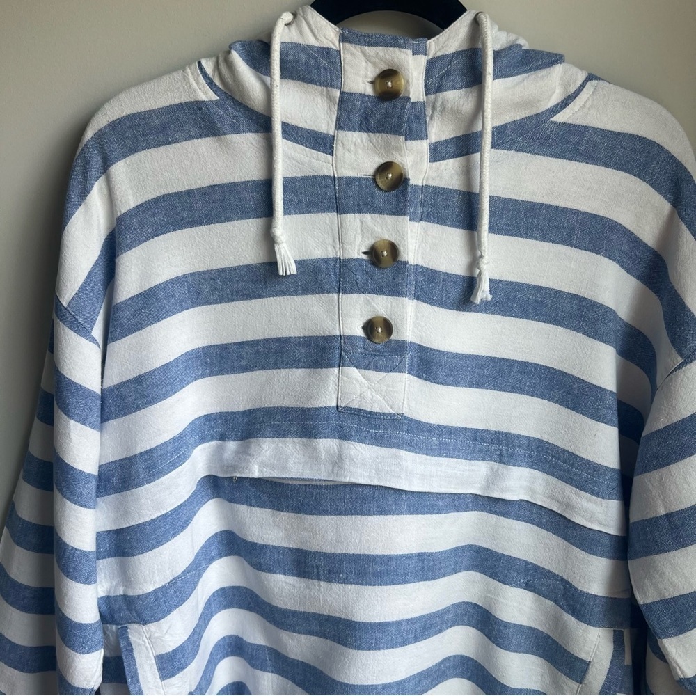 Striped Blue and White Women's Hoodie - Picture 7 of 16